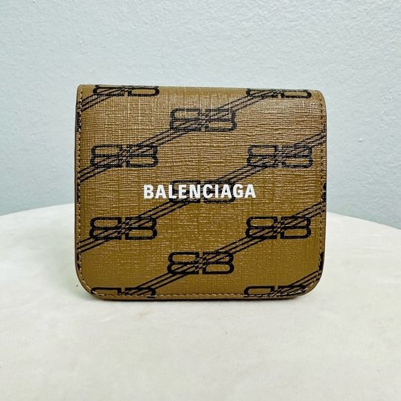 Balenciaga Signature BB Monogram Tan Brown Small Compact Wallet - Picture 1 of 11